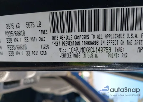 2012 Jeep Liberty Limited Edition z USA, uszkodzony, nr VIN 1C4PJMCK0CW140759